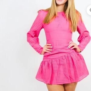 Women's Hot Pink Mini Dress with Eyelet Texture